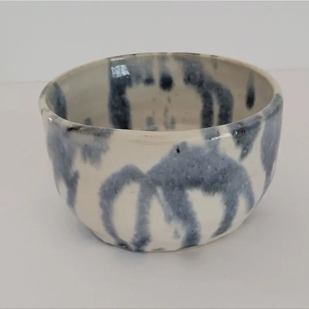 Round Blue Handthrown Pottery Ceramic Bowl